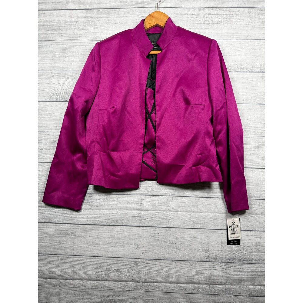 Sandra Darren NWT Women's 12 Magenta Satin Jacket Beaded Tank 2 Piece Set 1247